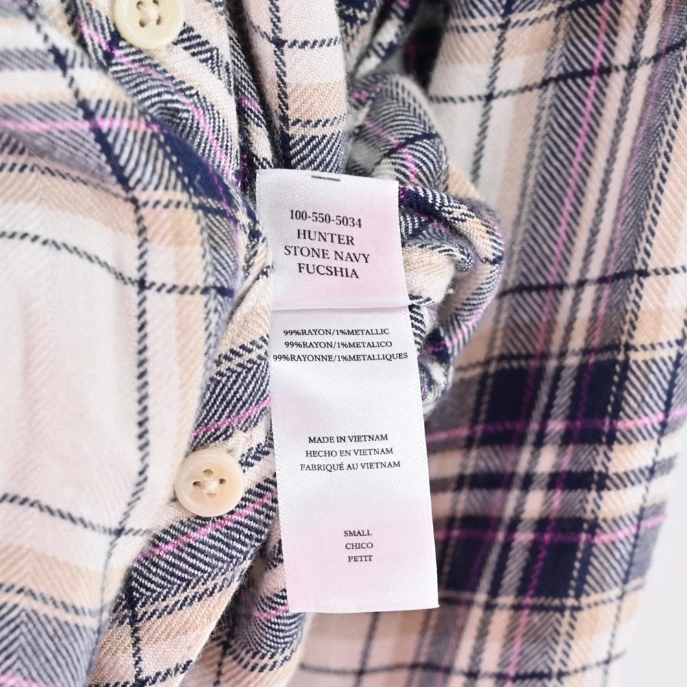 RAILS‎ Hunter Top Womens Size S Button Blouse Stone Navy Fucshia Plaid Western - Picture 7 of 12